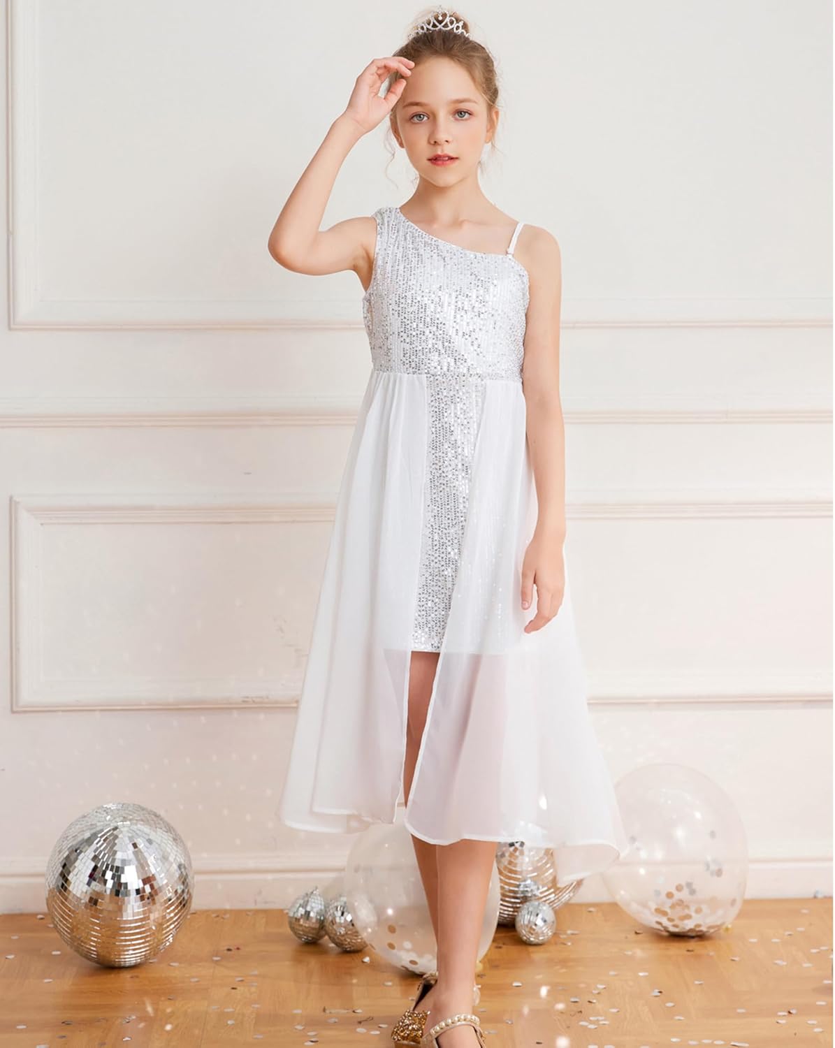 GRACE KARIN Girls Sequin Dress for Teens One Shoulder Formal Birthday Party Wedding Pageant Prom Fancy Dresses 6-14Y