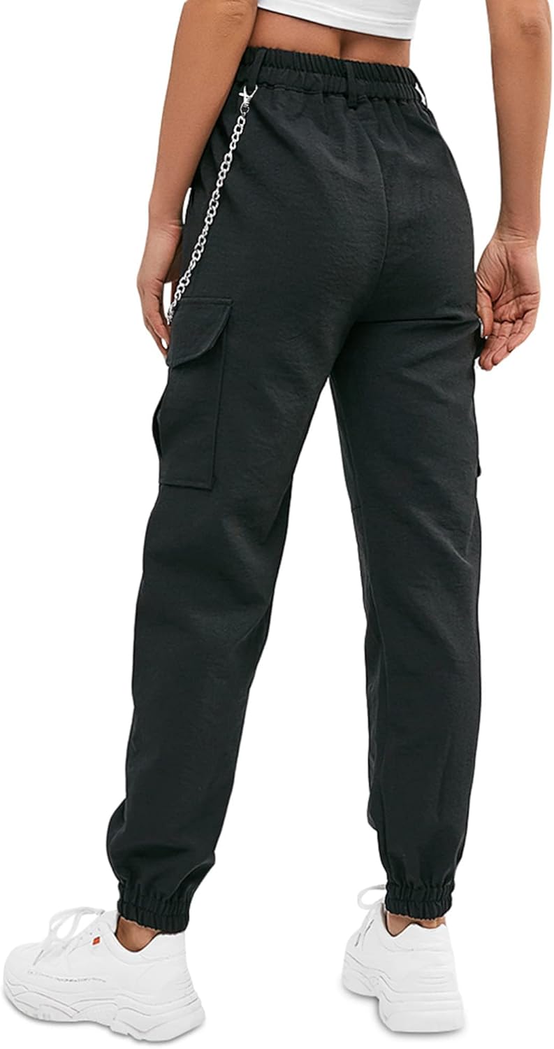 ZAFUL Cargo Pants for Women High Waisted Jogger Pants Outdoor Sweatpants Casual Pants with Chain