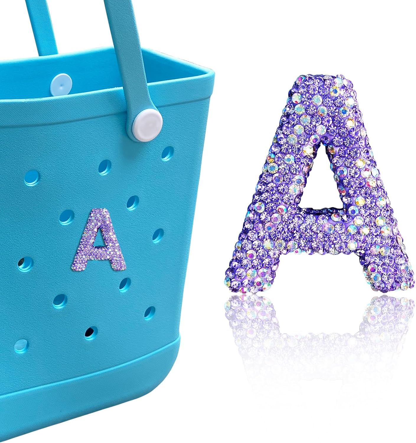 Diamond Letter Charms for Bogg Bag, Alphabet Sparkling Purple Rhinestones Lettering Accessories Charms for Simply Southern Bag, Insert Letters Charm for Handbag Beach Tote.