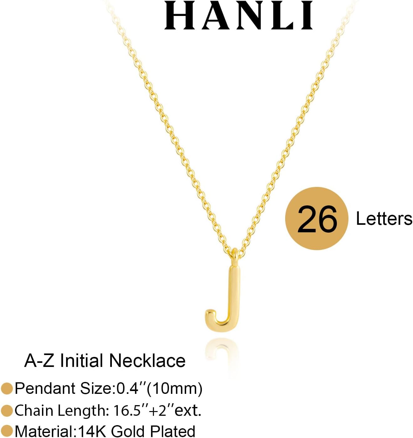 HANLI Initial Necklaces for Women - 14k Gold Plated Dainty Letter Necklace Simple Alphabet A-Z Necklace Personalized Monogram Name Necklace for Women Jewelry