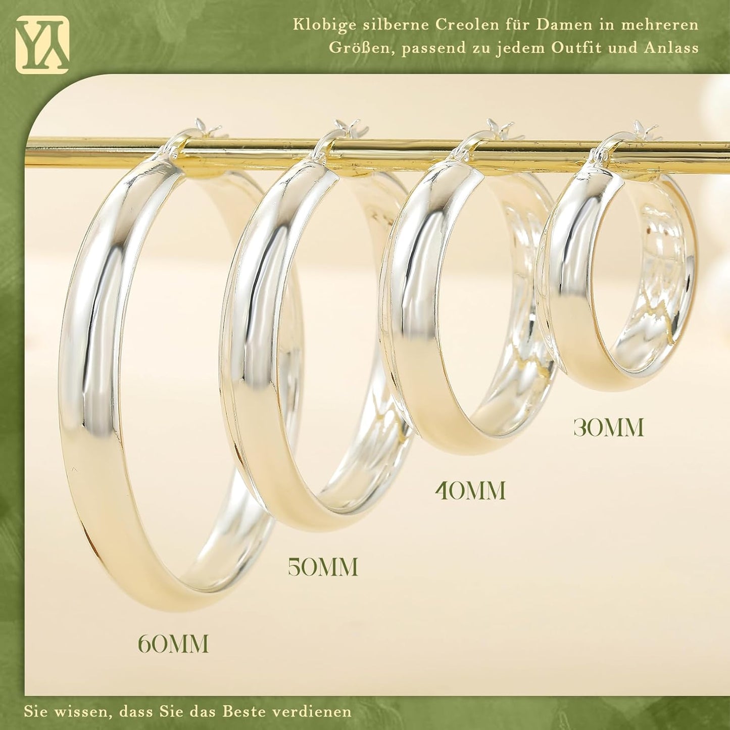 8mm Wide Chunky Gold Hoops 14K Real Gold Plated Hypoallergenic 925 Sterling Silver Hoops Lightweight Big Gold Hoop Earrings for Women 30/40/50/60mm
