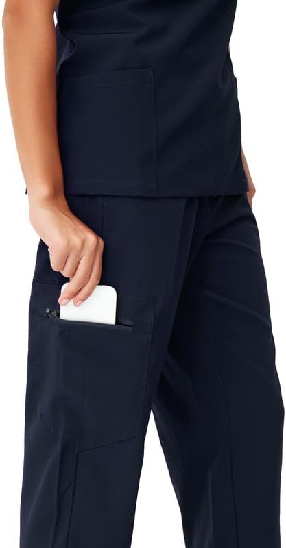 Women's V-Neck Scrubs Top & Cargo Pants Set, 10 Pockets, Yoga Waistband, 4 Way Stretch