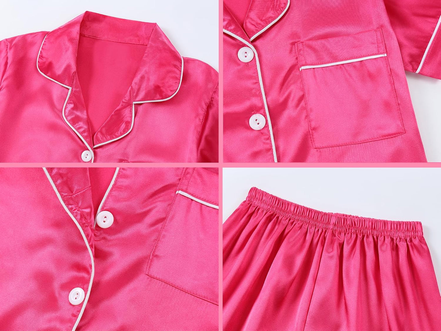 DIPUG Girls Pajamas Satin Pajama Set Silk Pjs Short Sleeve Sleepwear