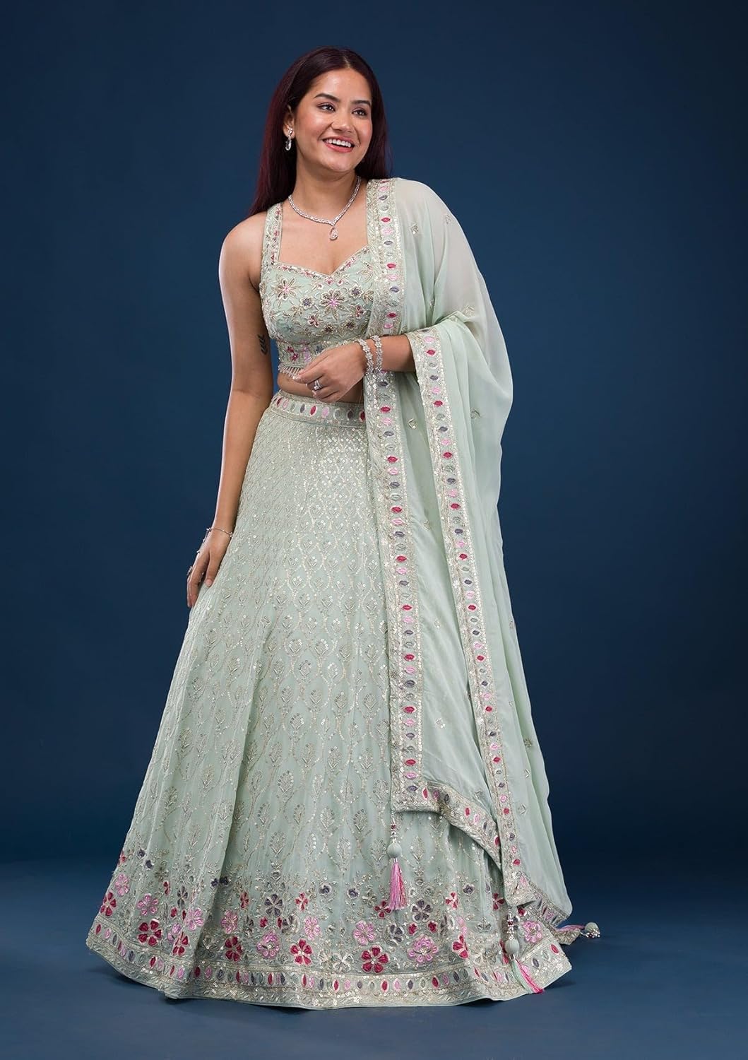 TRENDMALLS Georgette Embroidery Sequence Work Wedding Bridal Lehenga Choli with Dupatta Ready to wear