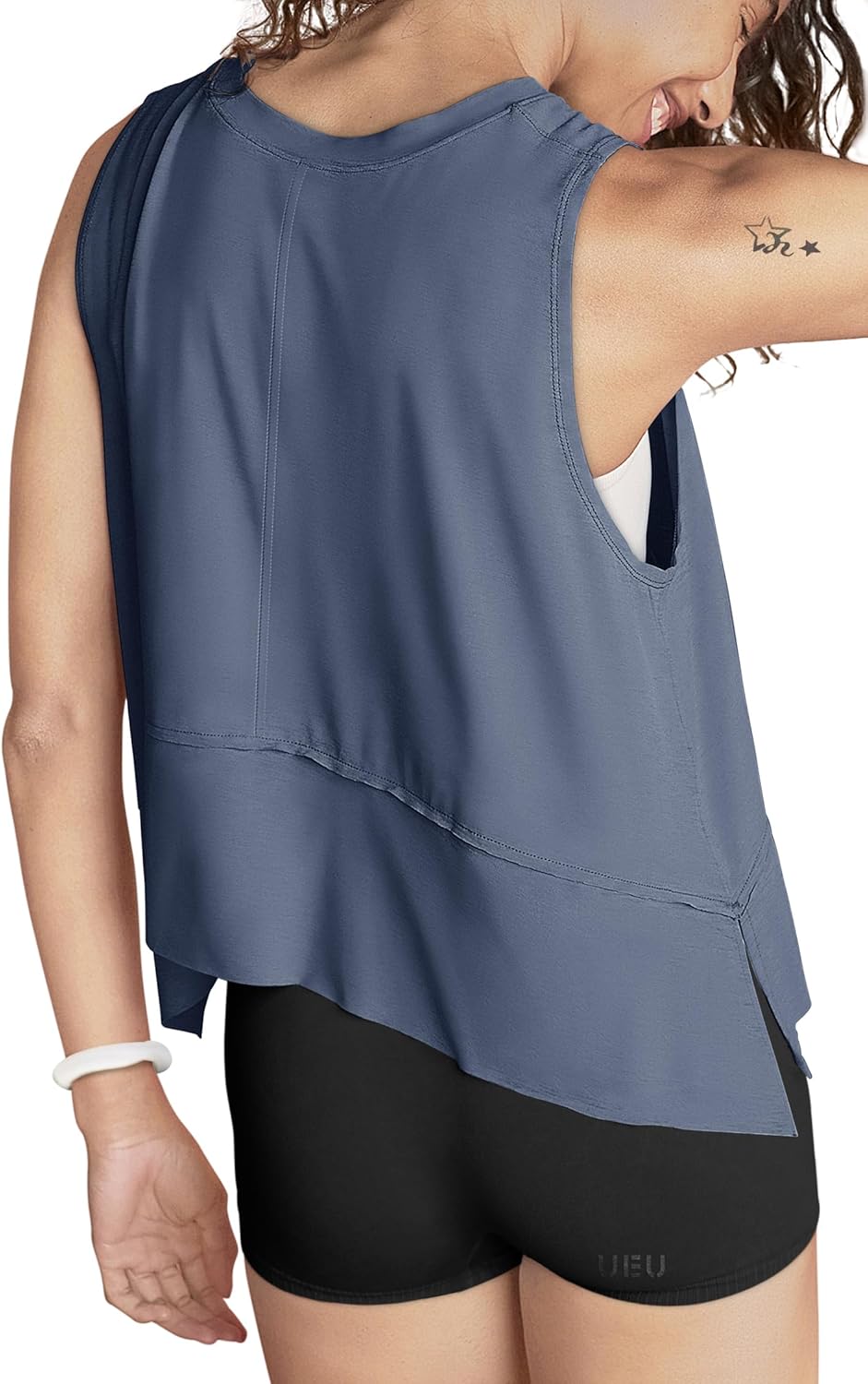 UEU Cropped Tank Tops for Women, Yoga Workout Athletic Shirts, Summer Flowy Split Side Slit Oversized Sleeveless Tee