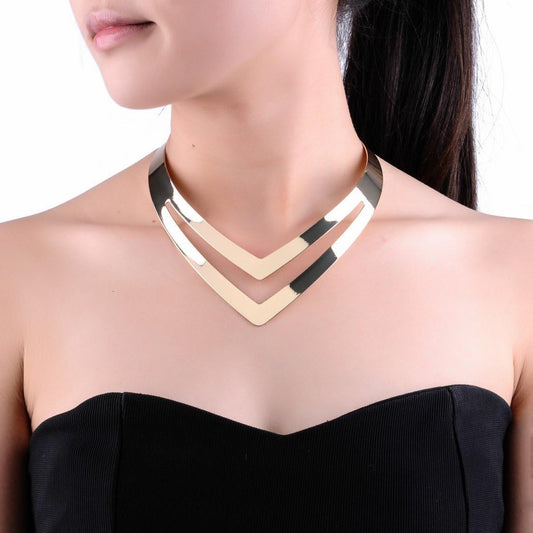 Jerollin Women Stainless Steel Silver Statement Necklace Open African Jewelry Necklace