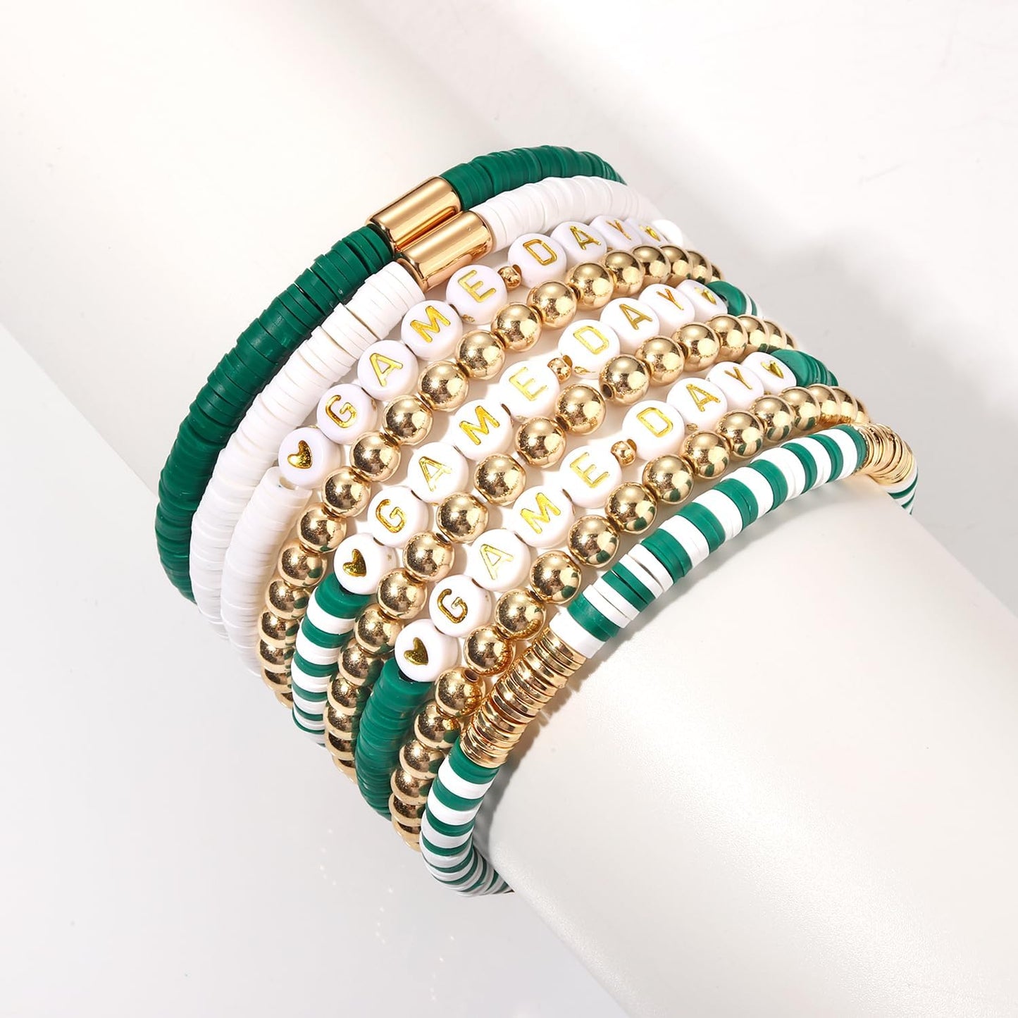 NLCAC 9 Pack Game Day Bracelets Stackable Heishi Beaded Stretchy Bracelet Preppy Jewelry Baseball Football Team Bracelets Sports Fan Accessories Gifts