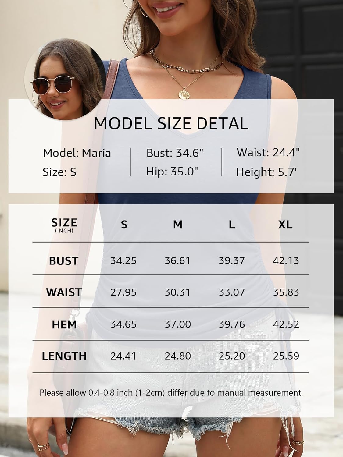 Womens Tank Tops V Neck Ruched Shirts Casual Summer Sleeveless Tops for Women Loose Fit Drawstring Tie Side