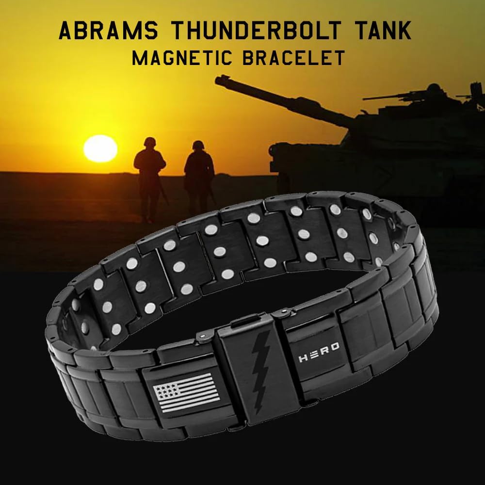 Hero Company Titanium Magnetic Bracelet - Abrams Thunderbolt Tank Magnetic Therapy Bracelet with Link Removal Tool