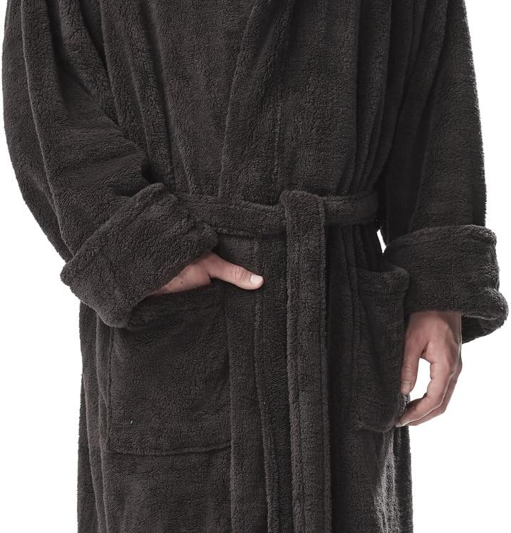 Arus Men's Fleece Robe, Long Hooded Turkish Bathrobe