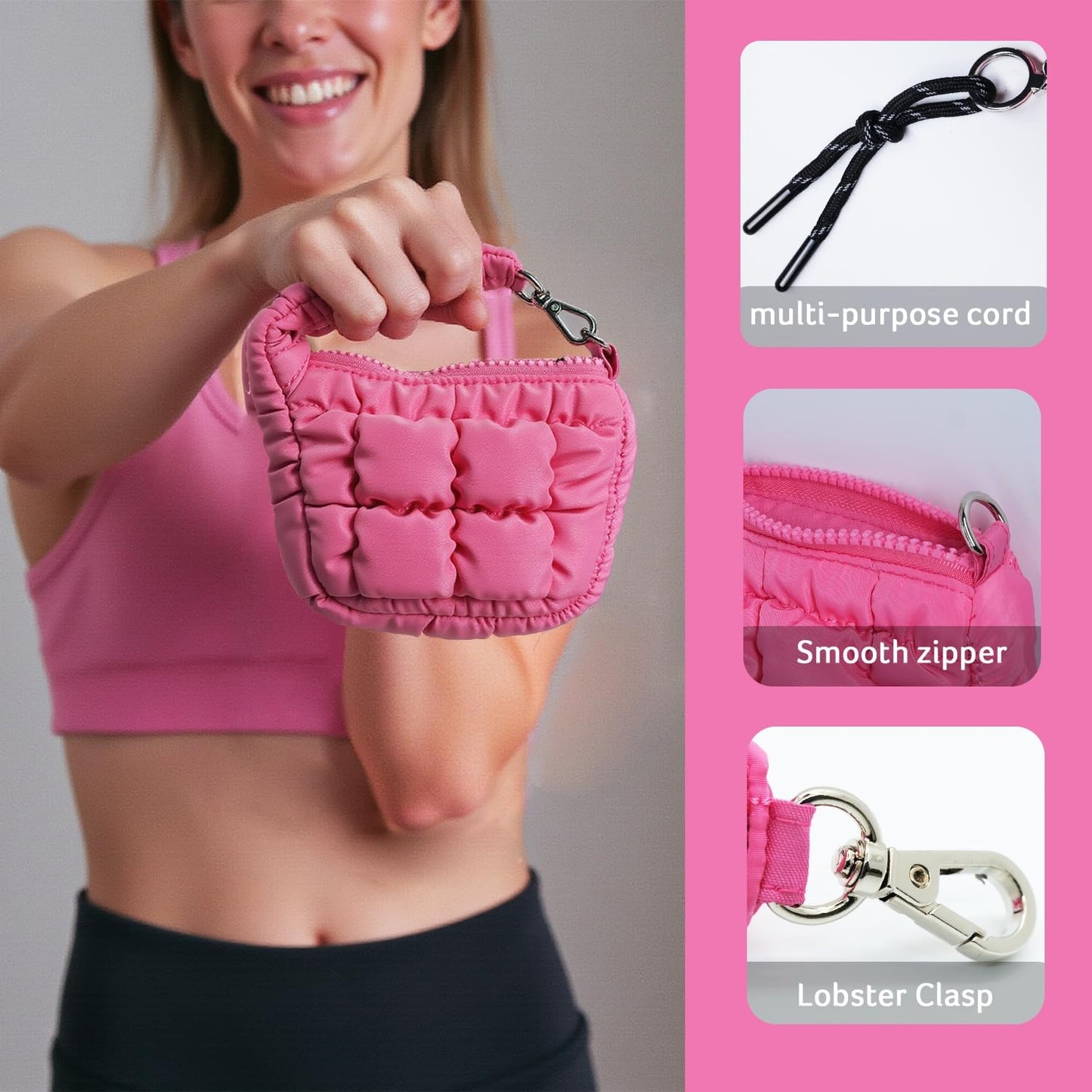 Quilted Mini Puffer Pouch wristlet wallets for women, Versatile mini purse for Essentials, Gifts, and Outdoor Activities