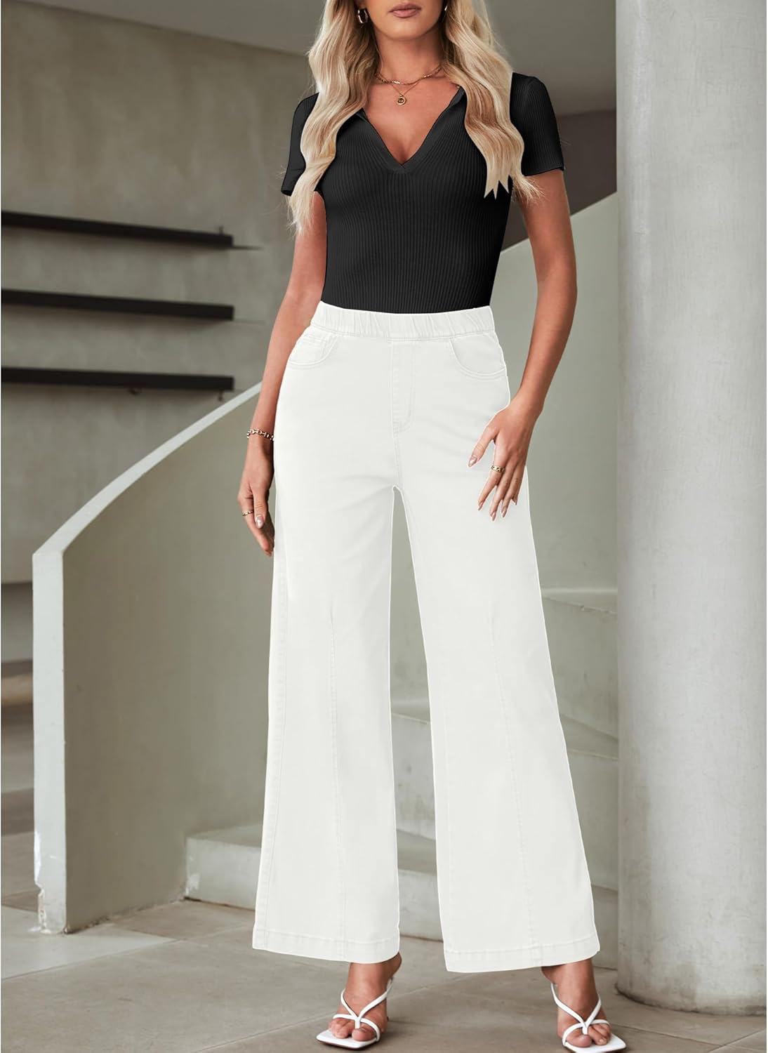 LookbookStore Wide Leg Jeans for Women Trendy High Waisted Trousers Stretchy Baggy Denim Pants
