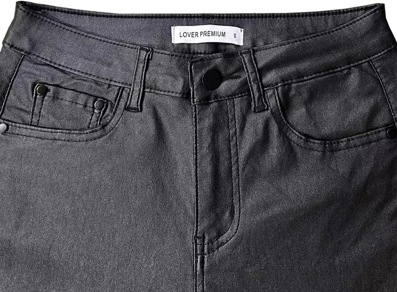 Women's Faux Leather Coated Flare Pants Mid Waist PU Skinny Black Leggings Bell Bottom Pants with Pockets