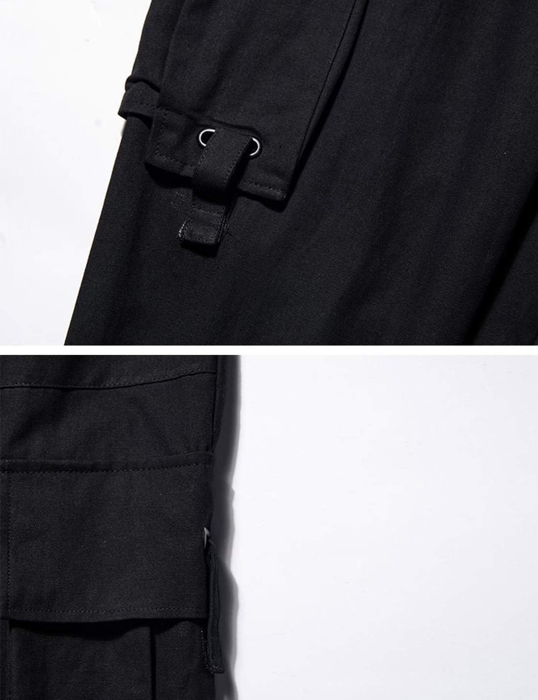 PAODIKUAI Men Techwear Matte Black Jogger Pants Relaxed Fit Streetwear Pants with Multiple Pockets