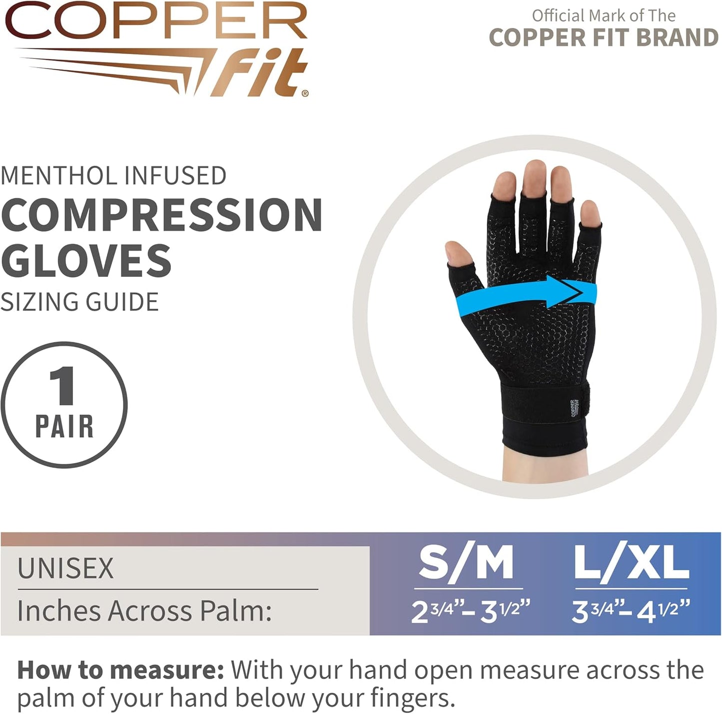 Copper Fit ICE Compression Gloves Infused with Menthol and Coq10 for Recovery, Black