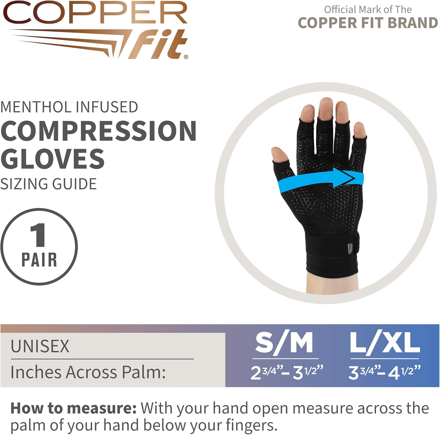 Copper Fit ICE Compression Gloves Infused with Menthol and Coq10 for Recovery, Black