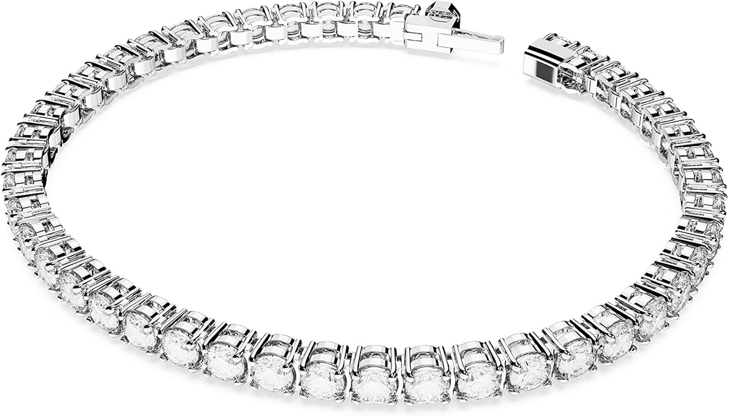Swarovski Matrix Tennis Bracelet, Round Cut Crystals, Pink, Blue, Black, Clear, Rhodium, Gold-Tone and Rose Gold-Tone Finishes