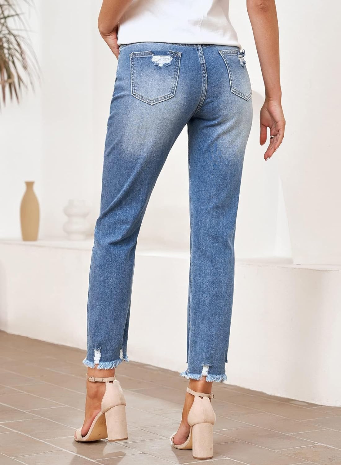 EVALESS Womens Jeans High Waisted Stretchy Ripped Distressed Tummy Control Straight Ankle Jean for Women Trendy 2025