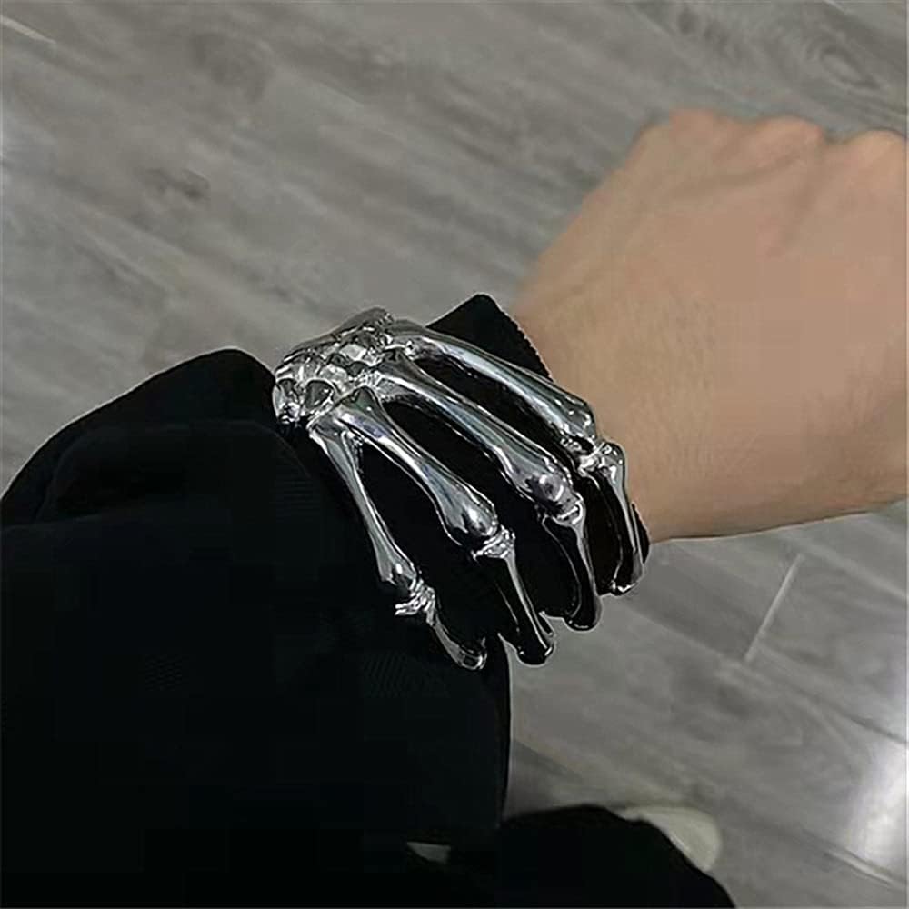 Bethynas Gothic Silver Devil Claw Bracelet Punk Retro Skull Skeleton Bangle Open Bone Arm Cuff Halloween Costume Accessory for Women