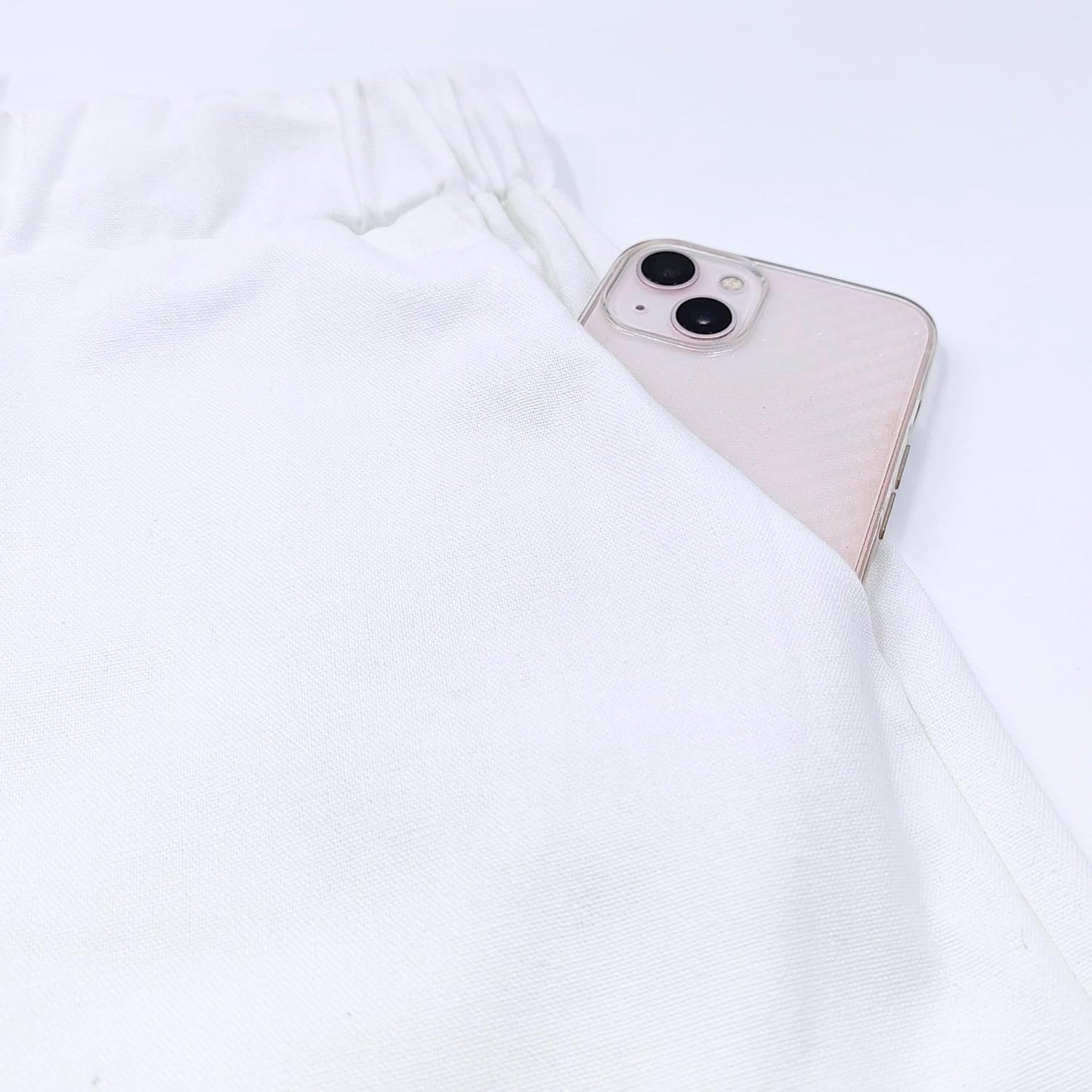 Womens Linen Pants with Pockets High Waist Comfy White Casual Pants Lightweight Loose Trousers