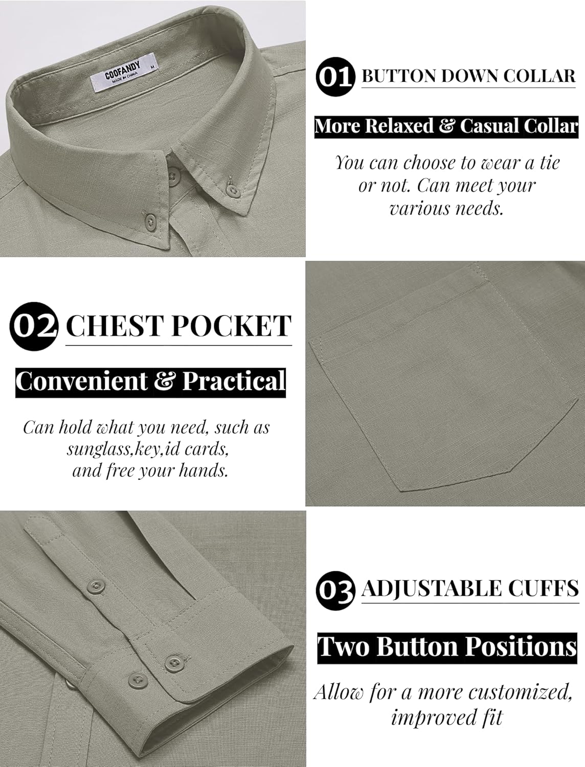 COOFANDY Men's Long Sleeve Button Down Shirts Casual Cotton Linen Shirts Summer Beach Shirt with Pocket