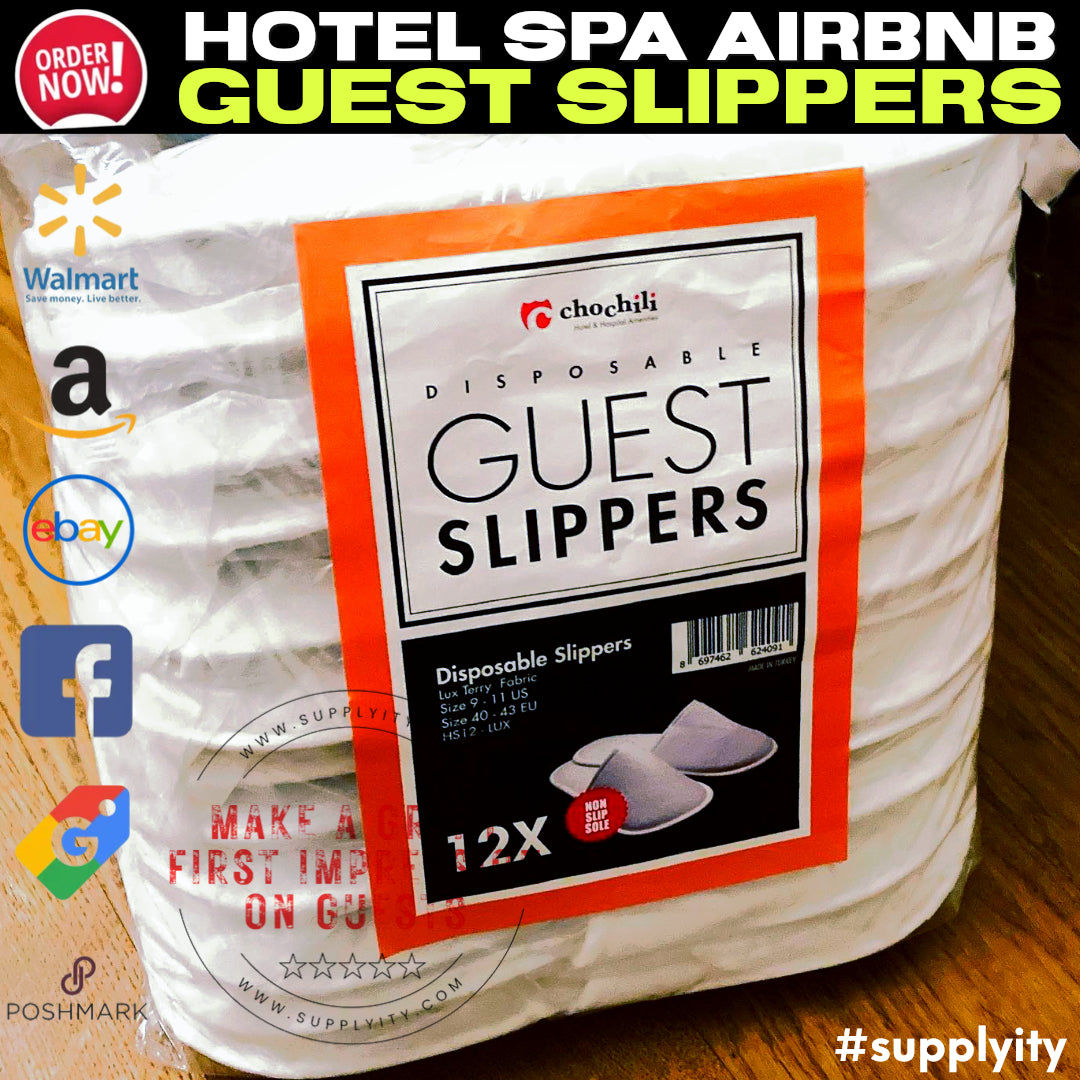 Chochili Fabric Packed Non-Woven Disposable Hotel Slippers for Travel Airbnb Spa Wedding Guests Adult Men Women Size 10-11, White