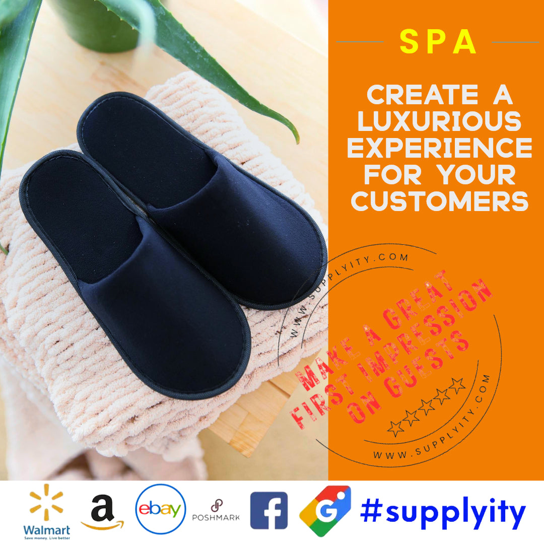 Chochili Black 10 Pairs Fabric Packed Terry Cotton Disposable Hotel Slippers for Airbnb Spa Wedding Guests Adult Men Women Size 10-11