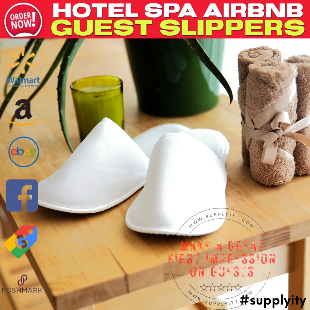 Chochili Fabric Packed Non-Woven Disposable Hotel Slippers for Travel Airbnb Spa Wedding Guests Adult Men Women Size 10-11, White