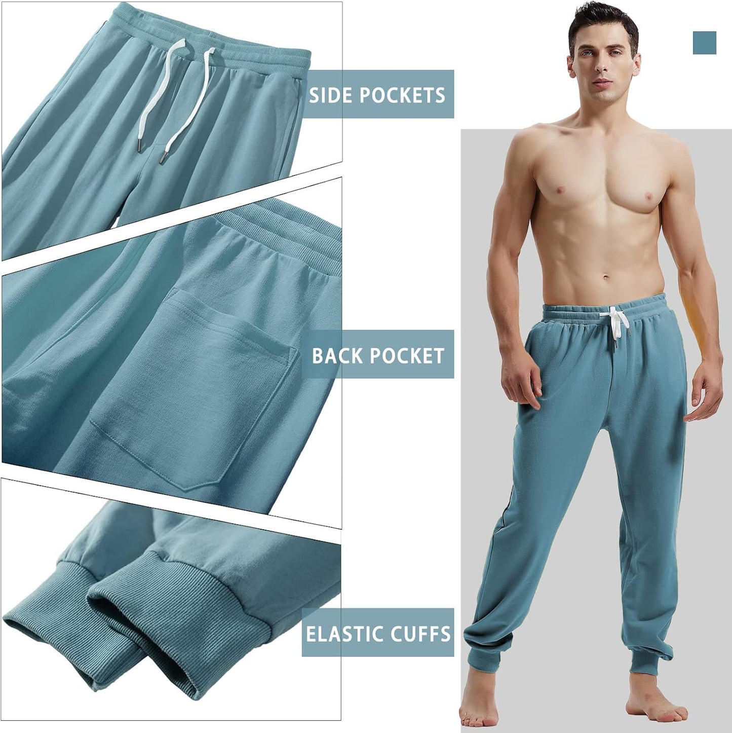 AMY COULEE Men's Casual Joggers Cotton Sweatpants Workout Athletic Pants with Pockets Drawstring Gym Running Pants