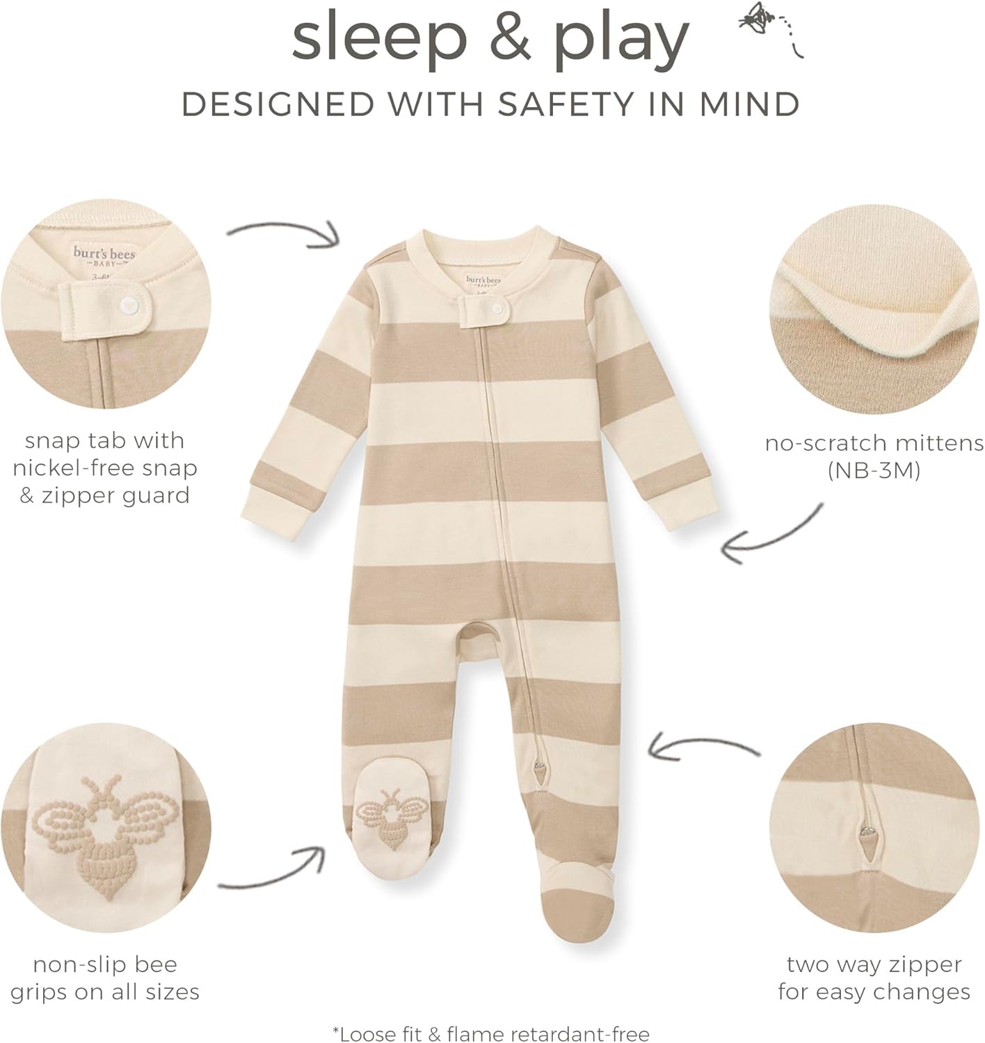 Burt's Bees Baby Baby Girls Pajamas, Zip Front Non-Slip Footed Sleeper Pjs, 100% Organic Cotton
