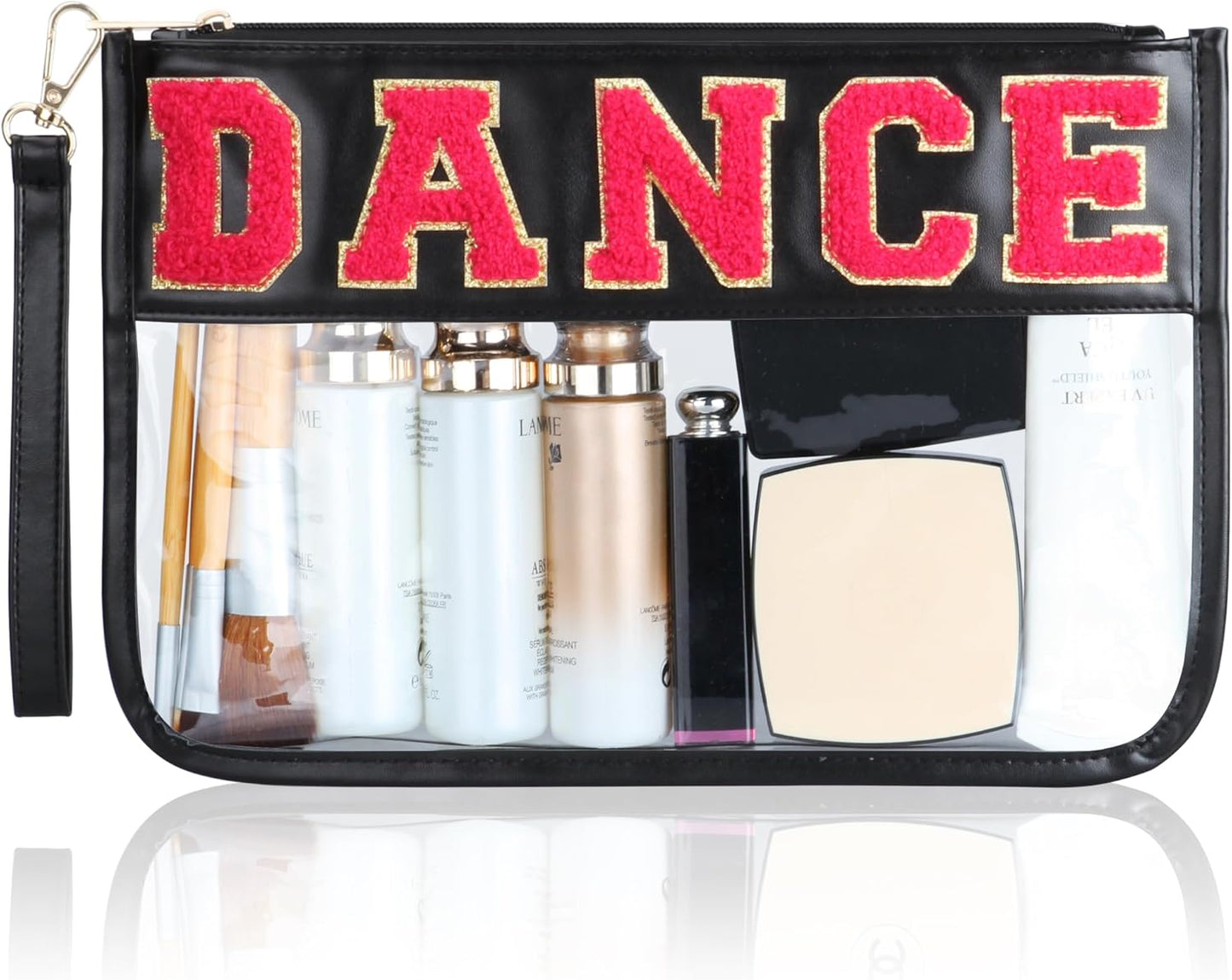 Dance Recital Gifts, Clear Makeup Letter Bag, Chenille Letter Patch Cosmetic Bag, Dance Competition Gift, Toiletry Pouches with Zipper, Waterproof Travel Purse for Girl Women Appreciation