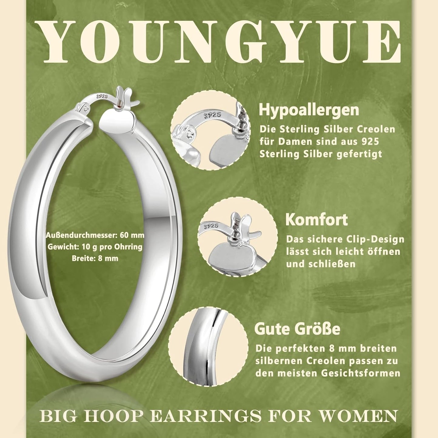8mm Wide Chunky Gold Hoops 14K Real Gold Plated Hypoallergenic 925 Sterling Silver Hoops Lightweight Big Gold Hoop Earrings for Women 30/40/50/60mm
