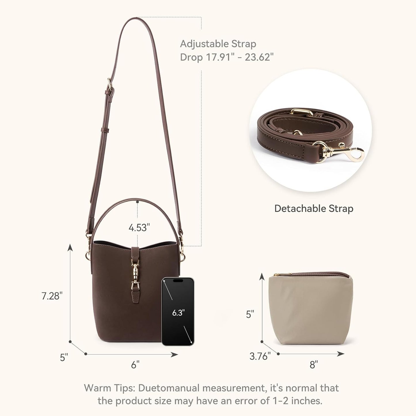 BOSTANTEN Small Bucket Bag for Women Crossbody Bags Trendy Vegan Leather Shoulder Purses Designer Ladies Handbags