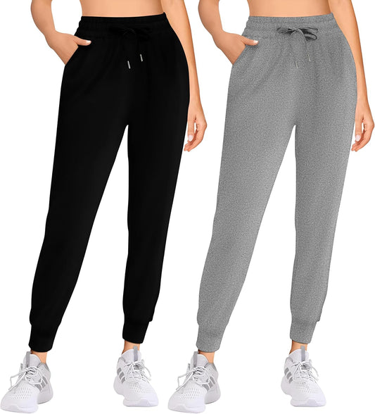2 Pack Women's Joggers with Pockets Tapered Sweatpants for Women Lounge Workout Jogging Pants for Yoga Running