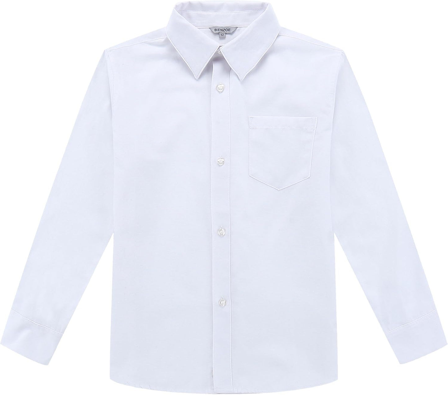 Bienzoe Boys Button Down Shirt: Kids Long Sleeve School Uniform Dress Tops Pack