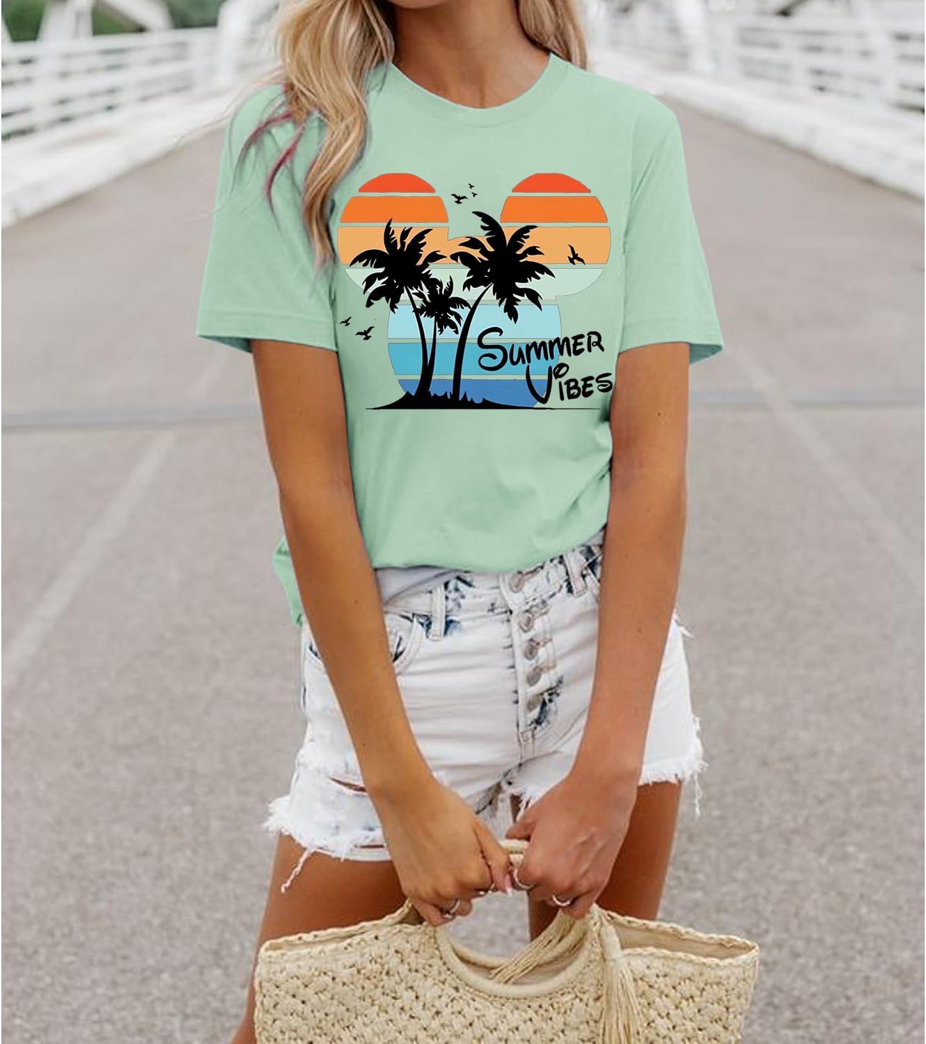 Cute Graphic Tees for Women Sunshine Mixed with A Little Hurricane Funny Saying Letter Print T Shirt