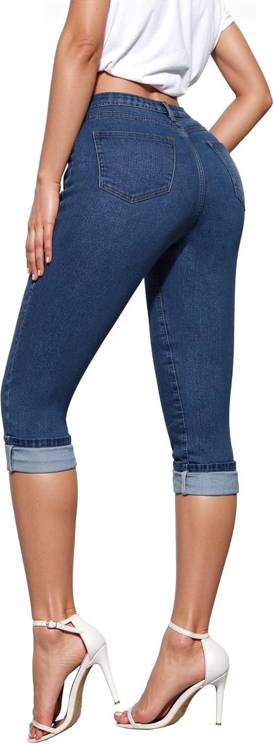 Hybrid & Company Women's Stretchy Slim Fit Denim Capri Jeans