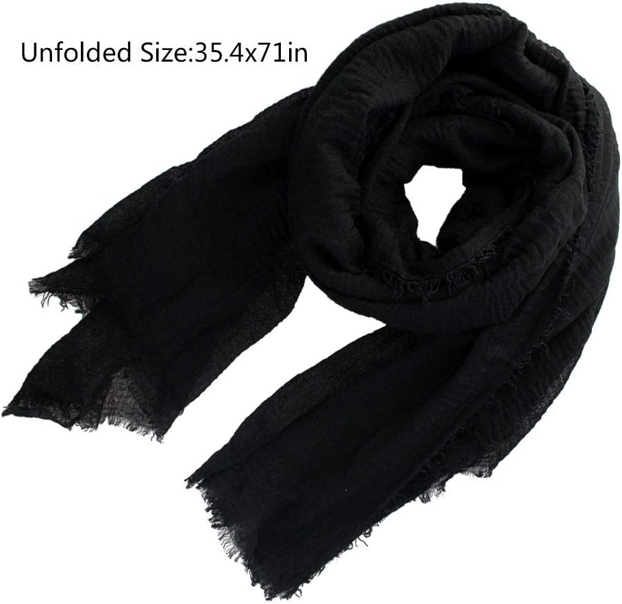 Women Summer Cotton Blend Crinkle Vintage Soft Long Scarf Linen Beach Shawl Wrap