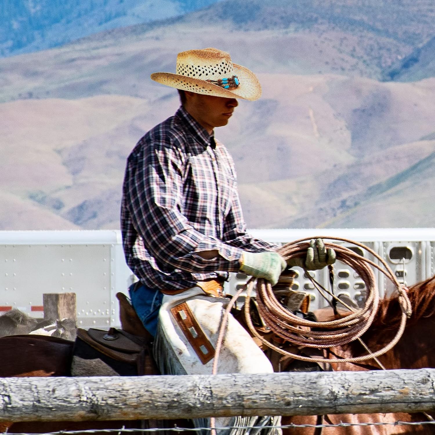 La Vogue Straw Cowboy Hat for Women Men Classic Roll up Brim Fedora Cowgirl Hat with Turquoise Belt