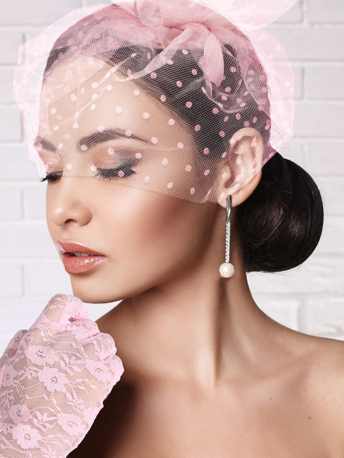 Honoson 4 Pcs Fascinators Hats Set for Women Tea Party Accessory Headpiece Veil Lace Glove Pearl Set, Wedding Halloween Xmas