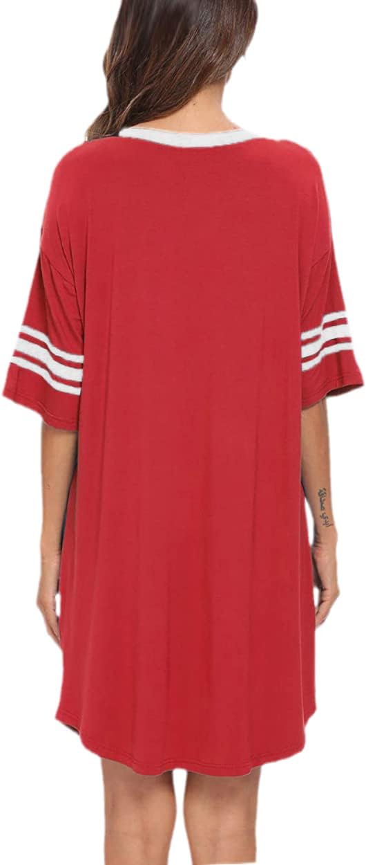 KAMONG Sleep Shirts for Women Short Sleeve Cotton Novelty Night Shirts V Neck Oversized Nightgowns Cute Printed Nightdress