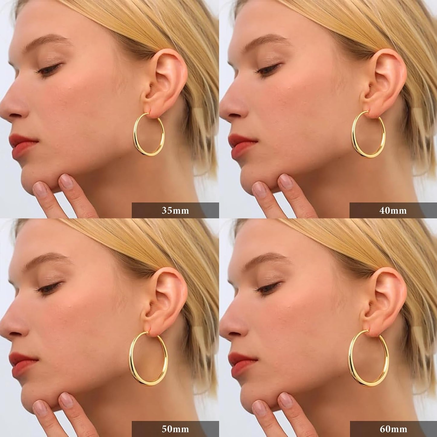 PABBEU S925 Sterling Silver Hoop Earrings Large Silver Hoop Earrings for Women Hypoallergenic Lightweight Big Thick Silver Hoop Earrings for Women Girls 35/40/50/60/70mm