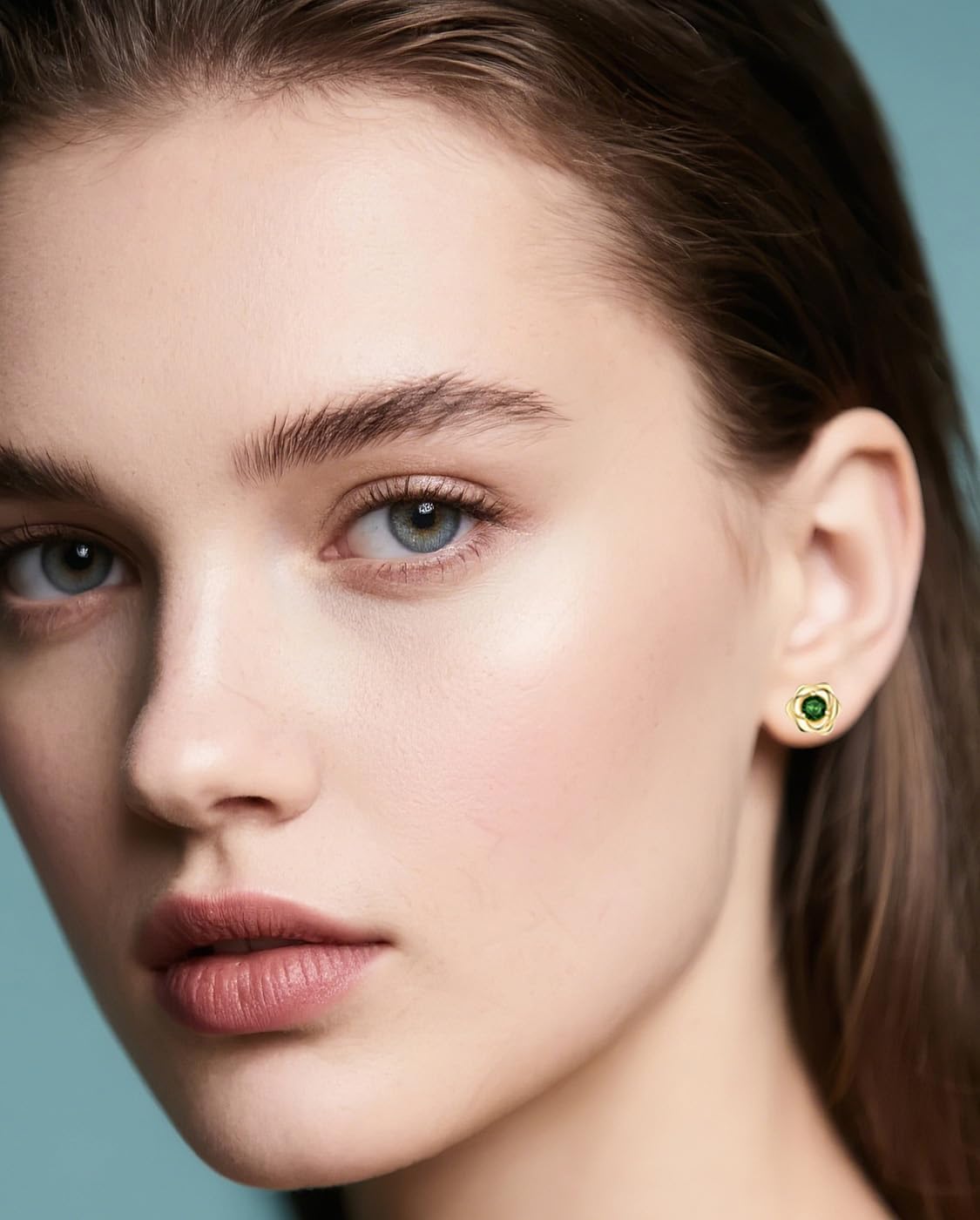 14K Gold Plated 925 Sterling Silver Post Rose Flower Stud Earrings for Women Birthstone Cubic Zirconia Studs Earrings Hypoallergenic & Nickel Free Jewelry