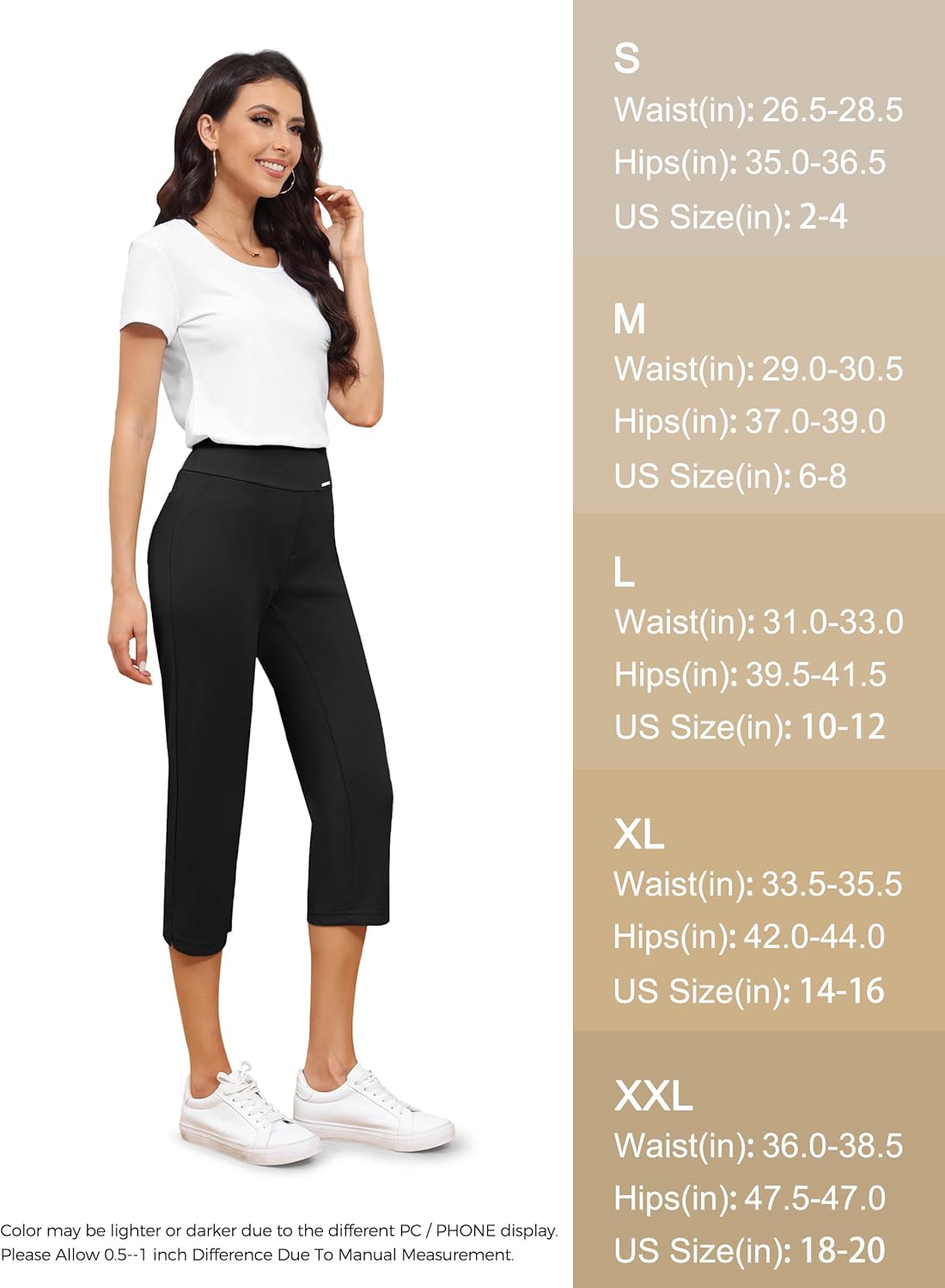 Tapata Women's Capri Dress Pants 19"/20.5" Stretch High-Waist Crop Office Work Pants Summer Casual Capris Slacks Yoga
