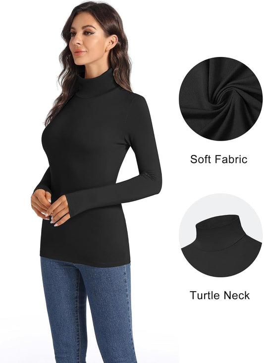 HOPLYNN 3 Pack Turtlenecks Women Long Sleeve Pullover Baselayer Undershirts Tops Turtle Neck Mock Shirts