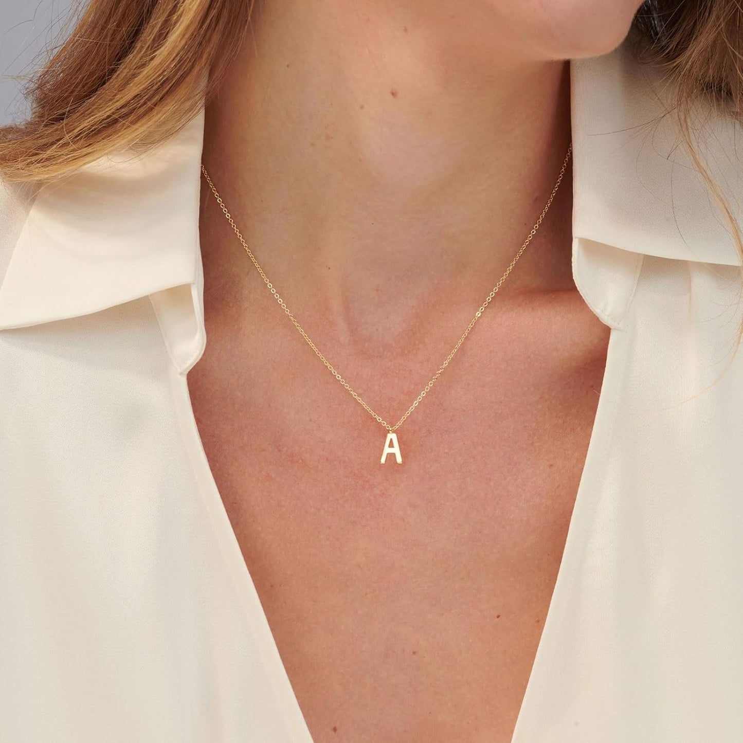 HANLI Initial Necklaces for Women - 14k Gold Plated Dainty Letter Necklace Simple Alphabet A-Z Necklace Personalized Monogram Name Necklace for Women Jewelry