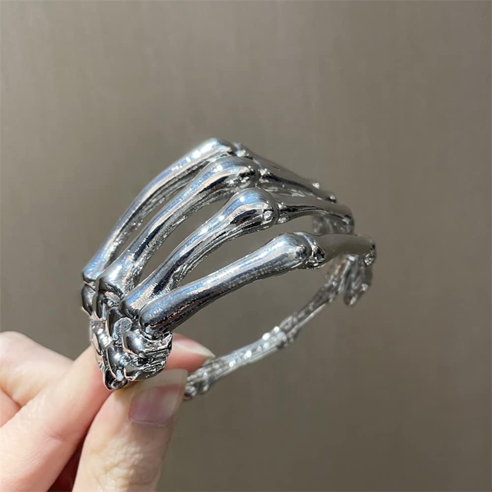 Bethynas Gothic Silver Devil Claw Bracelet Punk Retro Skull Skeleton Bangle Open Bone Arm Cuff Halloween Costume Accessory for Women