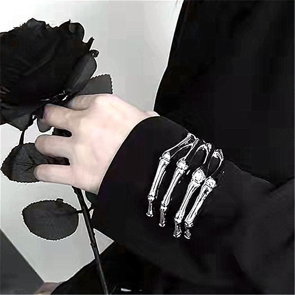Bethynas Gothic Silver Devil Claw Bracelet Punk Retro Skull Skeleton Bangle Open Bone Arm Cuff Halloween Costume Accessory for Women