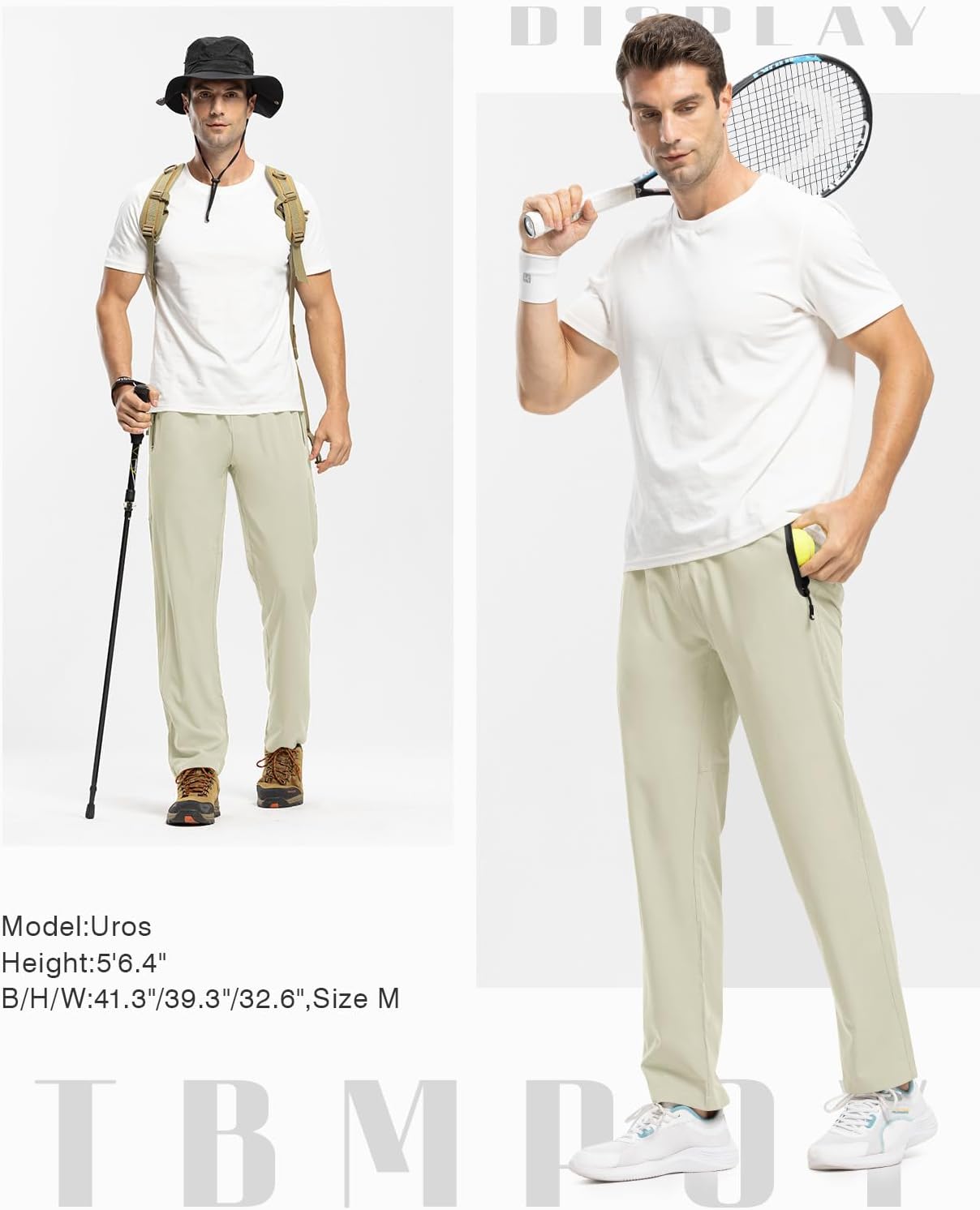TBMPOY Men's Lightweight Hiking Travel Pants Breathable Athletic Fishing Active Joggers Zipper Pockets