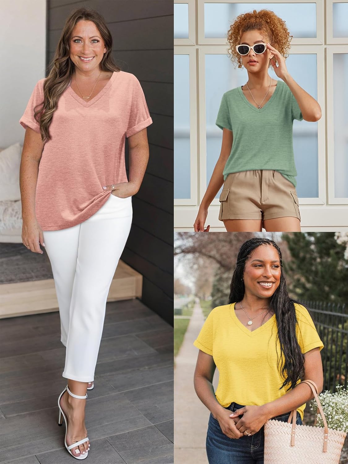 ATHMILE T Shirts Short Sleeve V Neck Tees for Women Fashion Tops Trendy Lightweight Casual Summer Outfits Clothes 2025 Beach